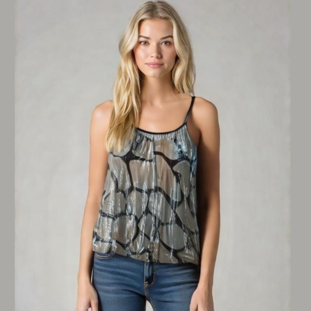 Silver&black metallic lamé block print tank top size medium